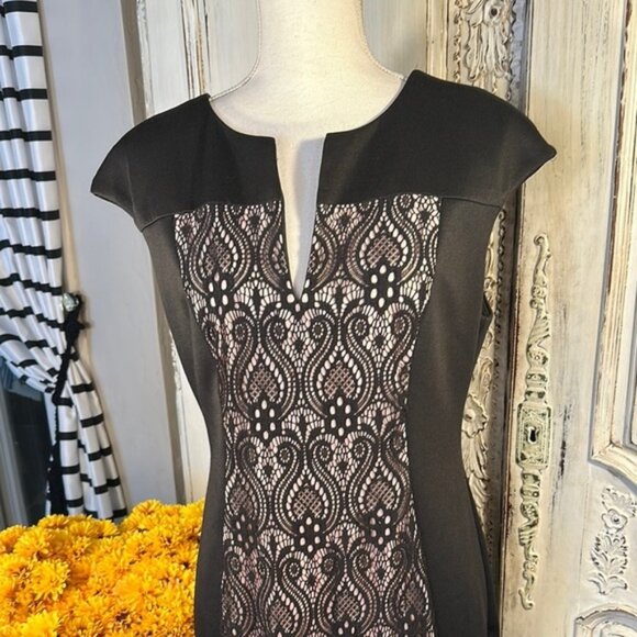 Connected Apparel Elegant Black and Blush Lace Dress - Picture 2 of 8